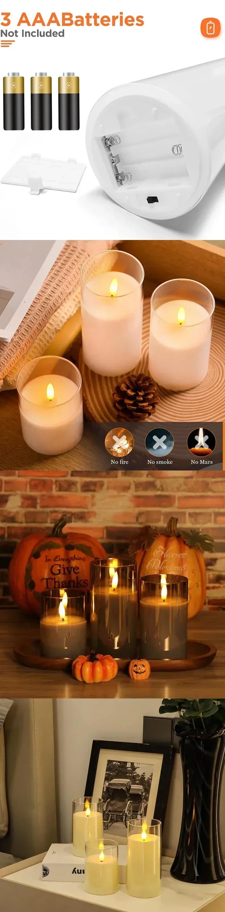 Snugheim Flameless LED Candles (Set of 3, Remote)